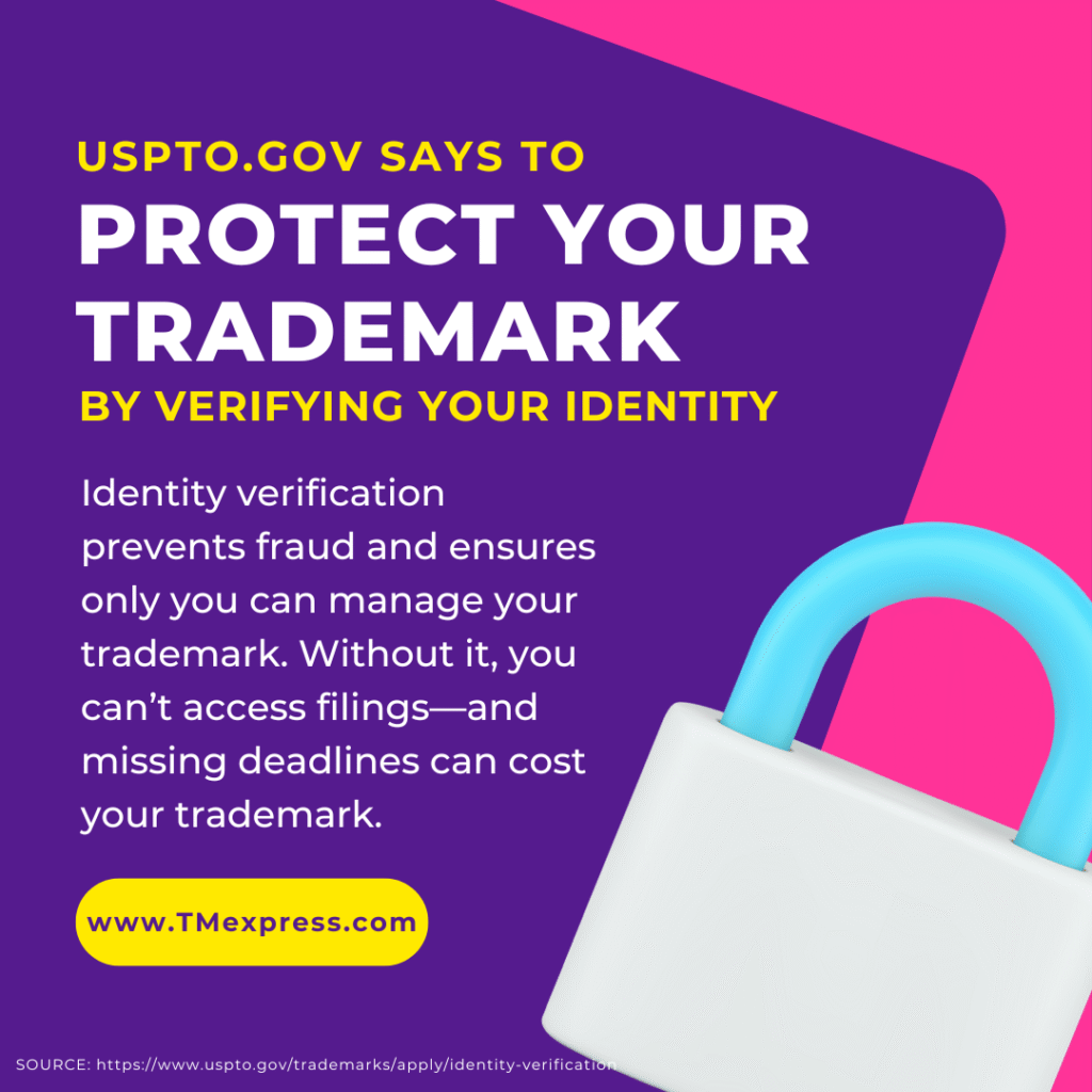 Text explaining why identity verification with the USPTO is required to prevent fraud and protect trademark filings
