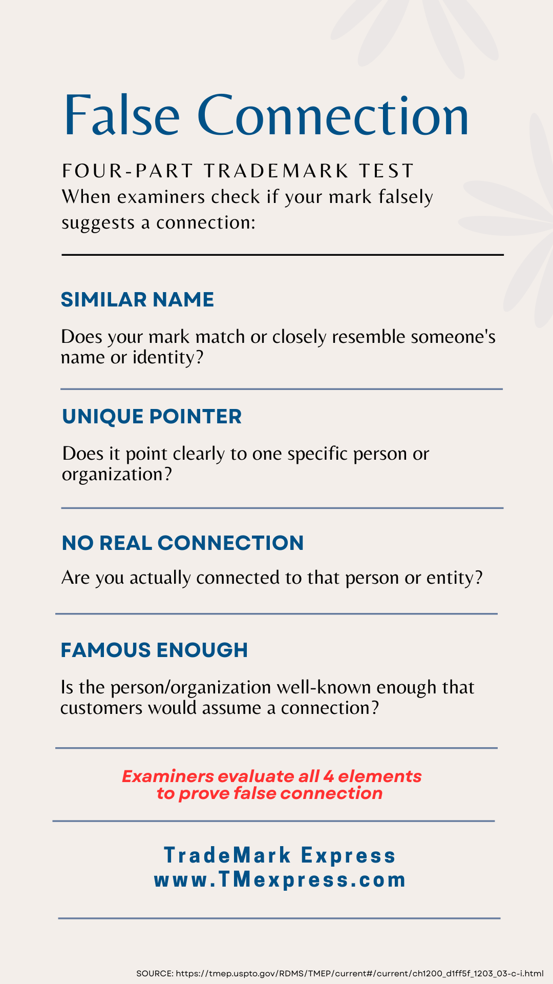 trademark false suggestion connection