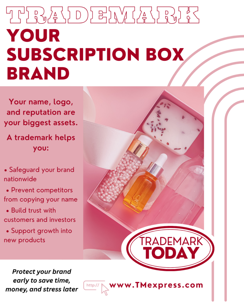 Graphic highlighting key benefits of trademark protection for a subscription box business