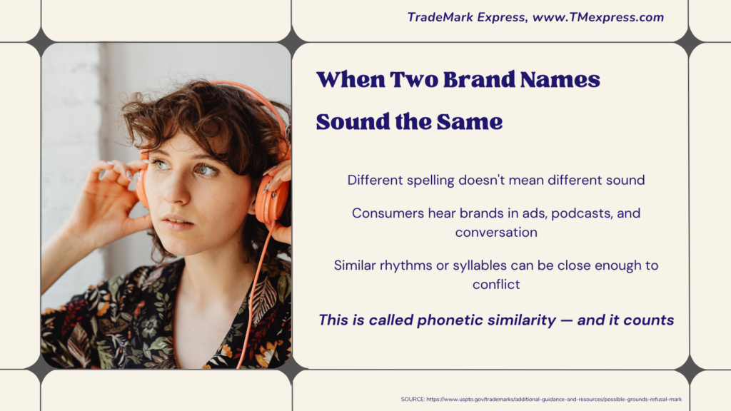 Text graphic explaining that two trademarks can conflict if they sound alike, even when spelled differently