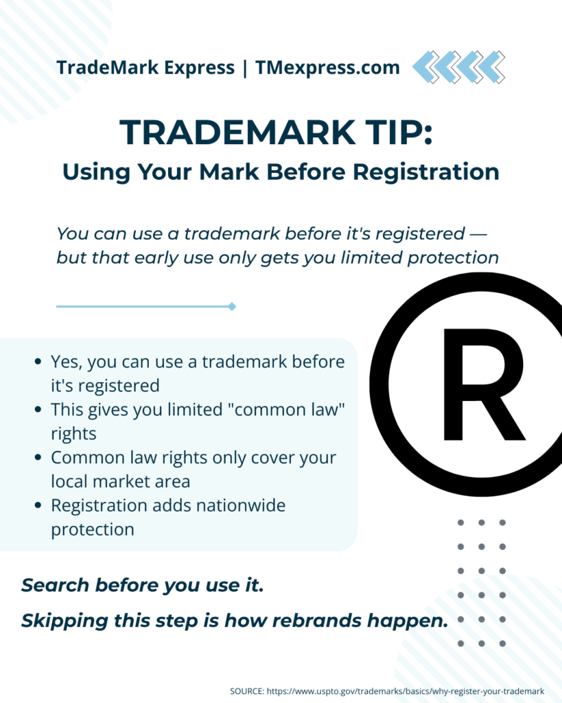 Tip card explaining common law trademark rights gained from use before federal registration
