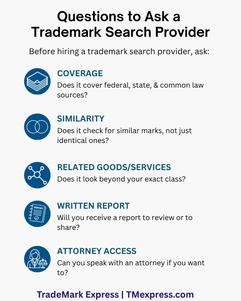 Checklist of five questions to ask before hiring a trademark search provider